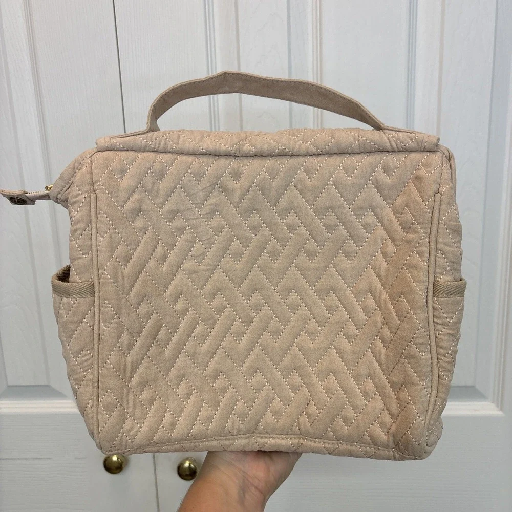 Travel Makeup Bag Organizer Elviros Plush Rose Gold With Gold Zipper Hangs